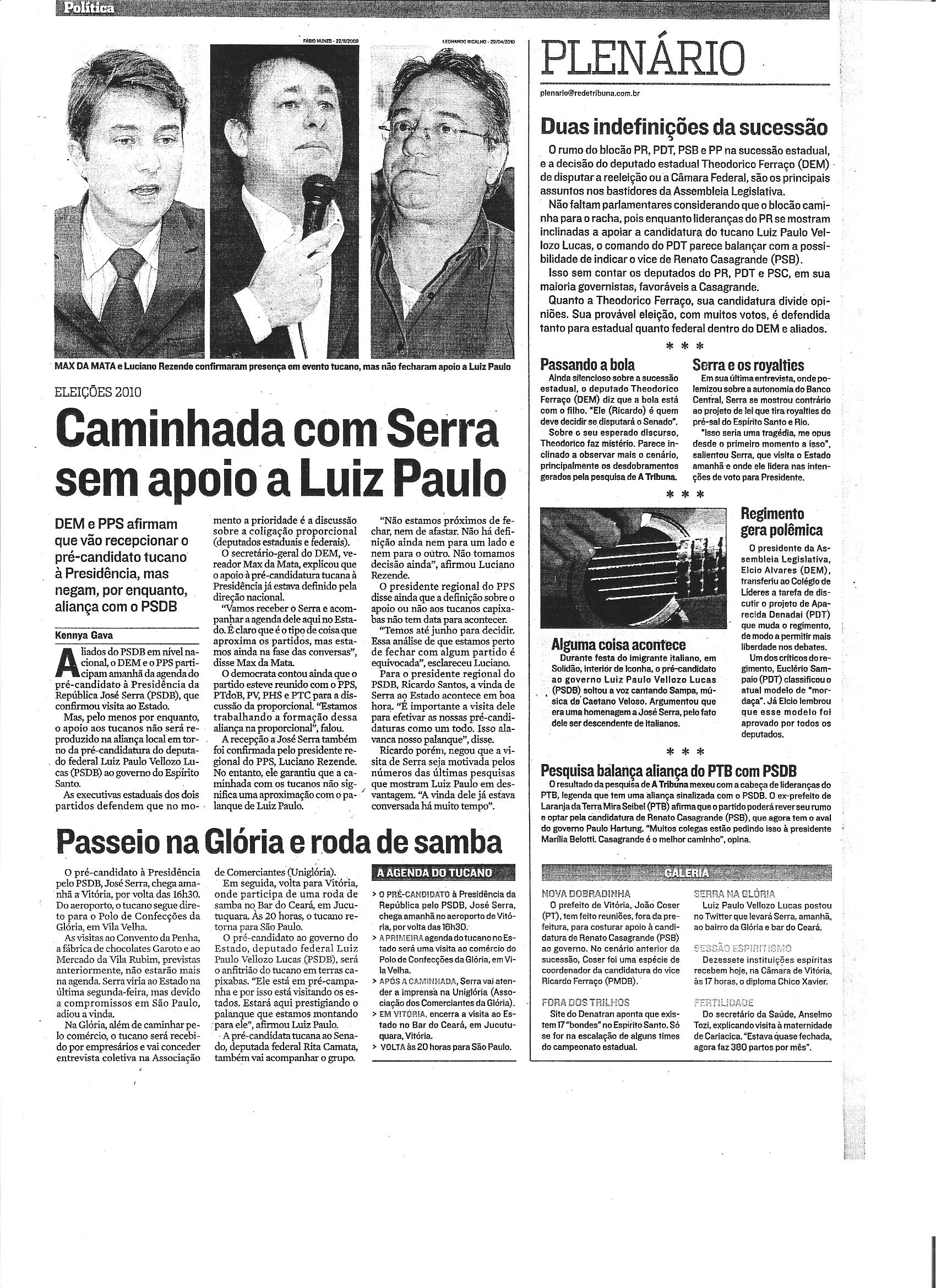 Em busca de aliados, Luiz Paulo propõe trégua com Ferraço