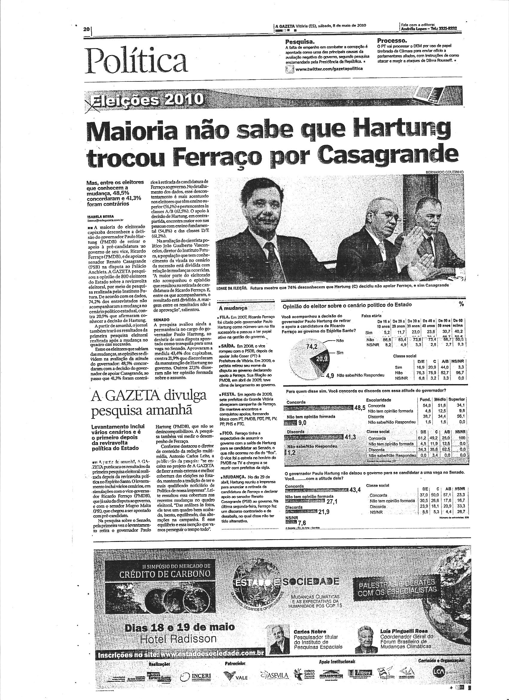 Maioria não sabe que Hartung trocou Ferraço por Casagrande