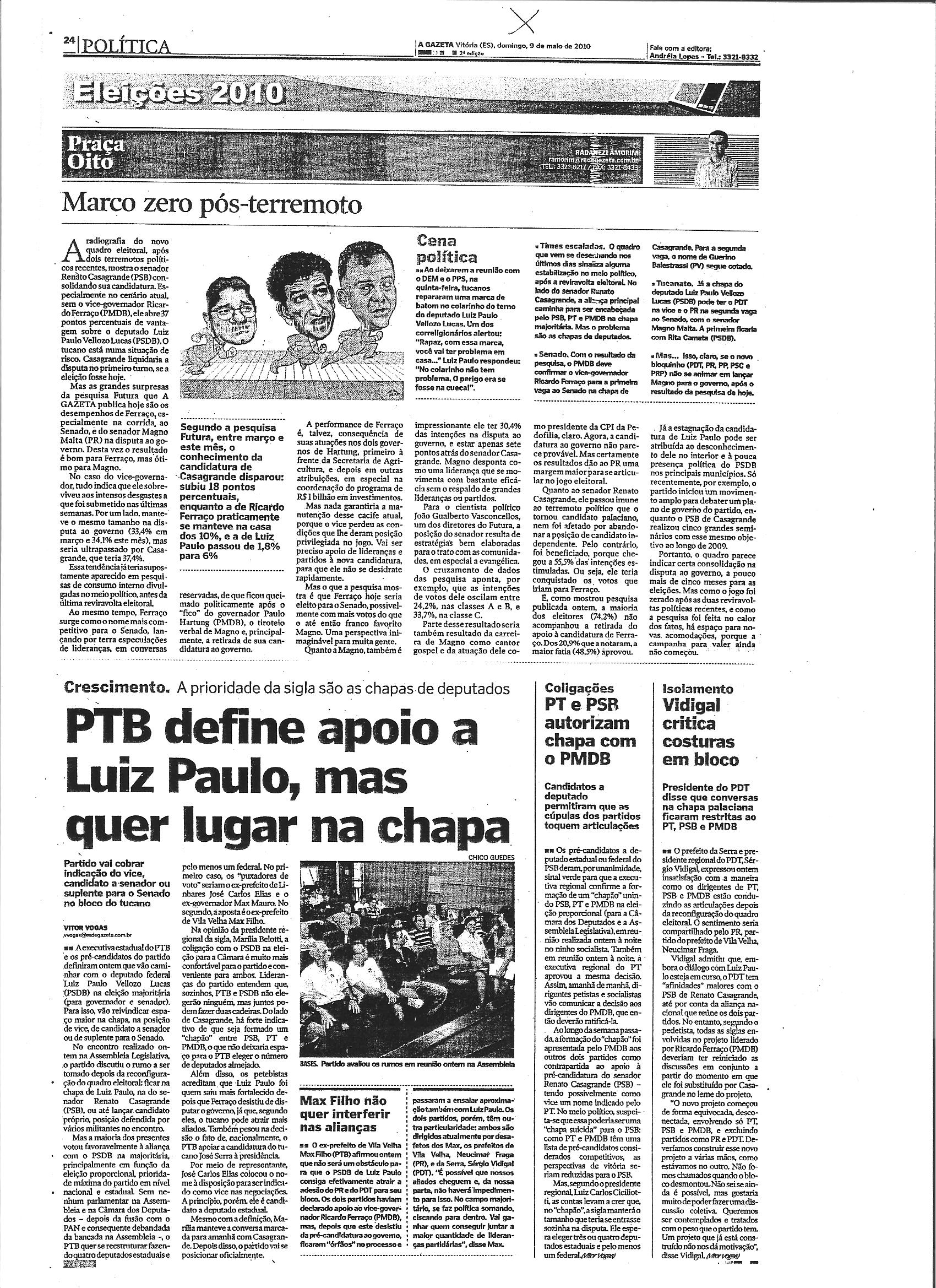 PTB define apoio a Luiz Paulo, mas quer lugar na chapa