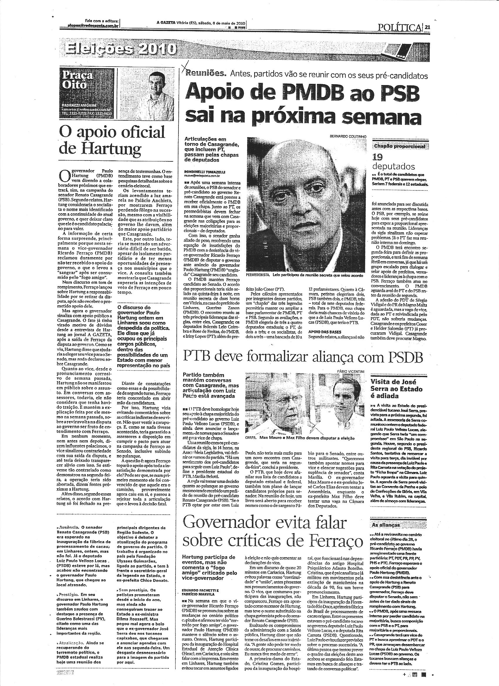 Apoio de PMDB aos PSB sai na próxima semana
