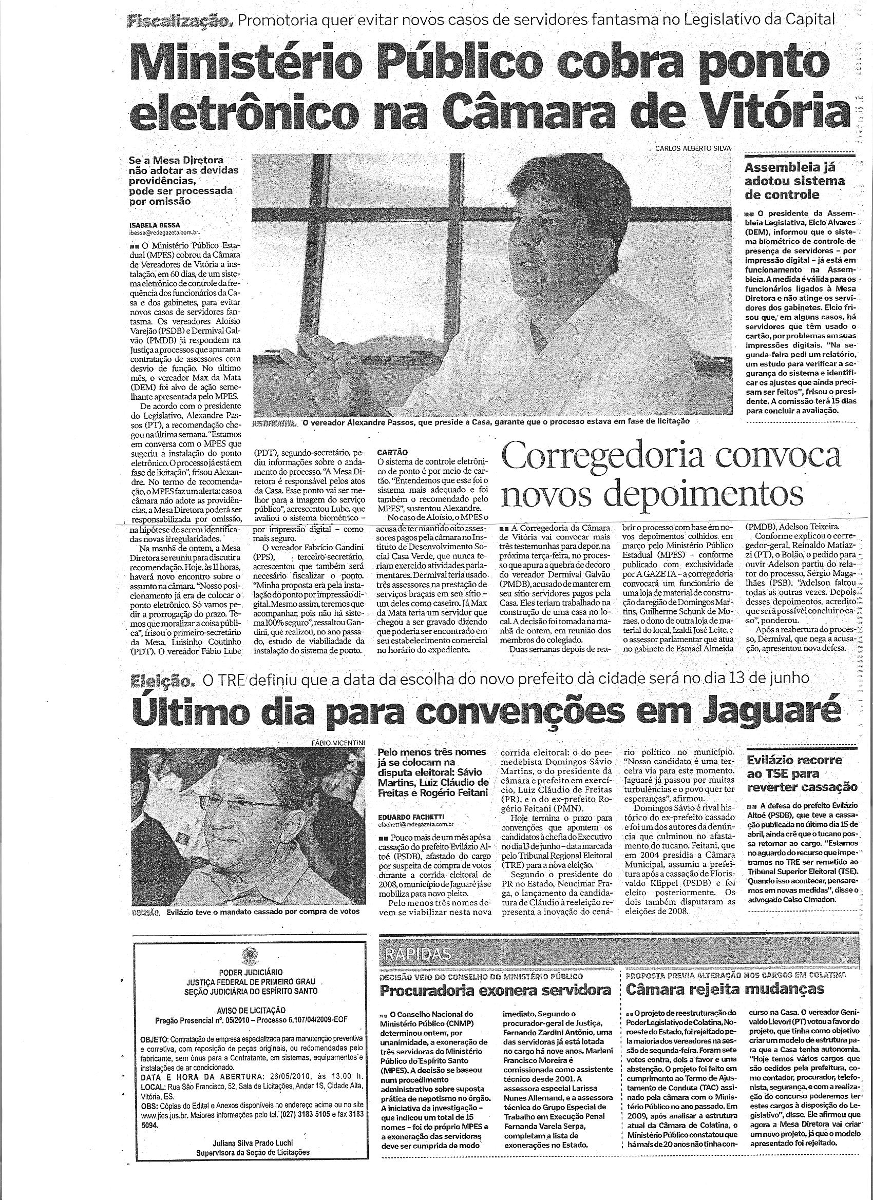 Ministério Público cobra ponto eletrônico na Câmara de Vitória