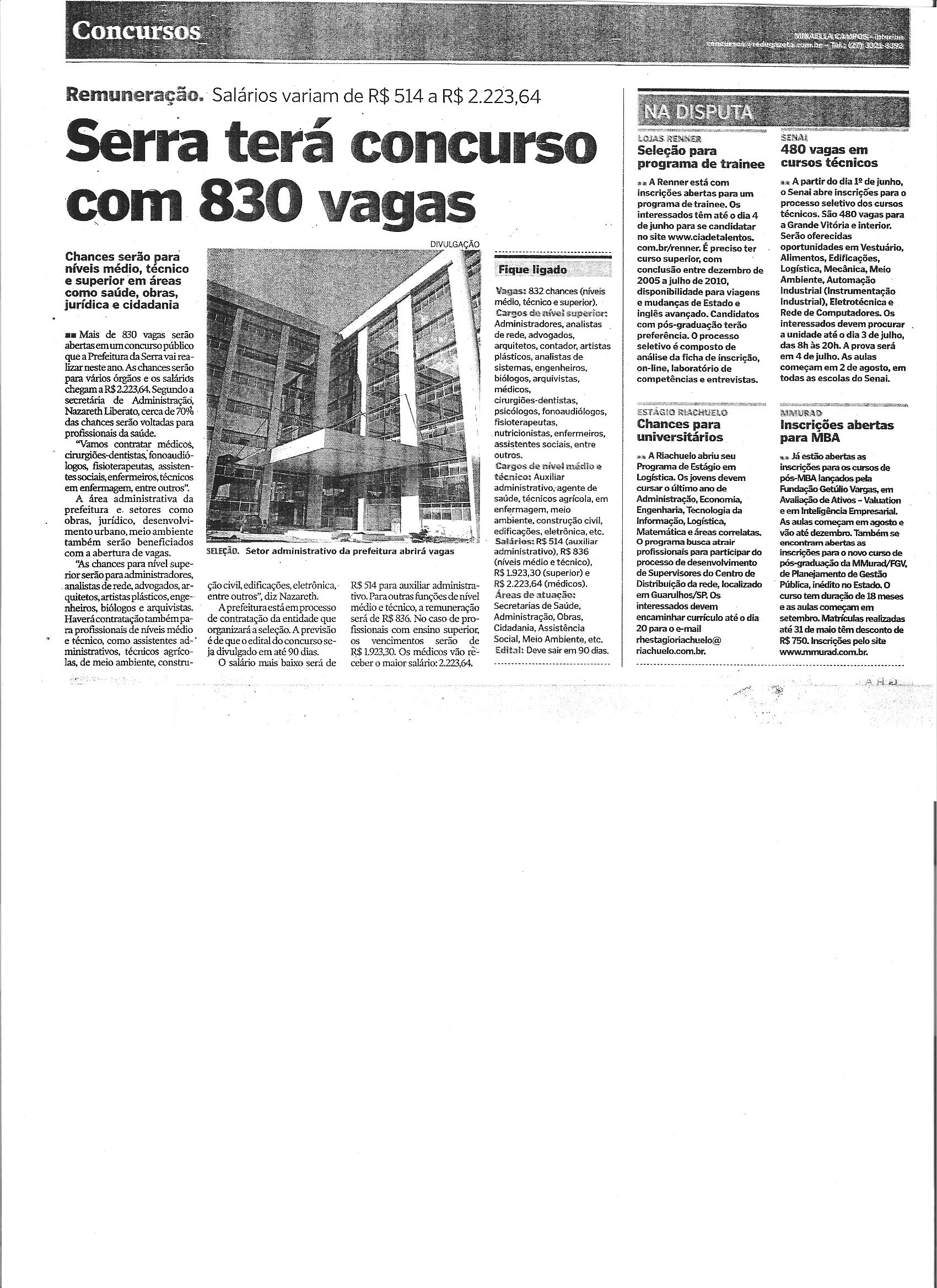 Serra terá concurso 