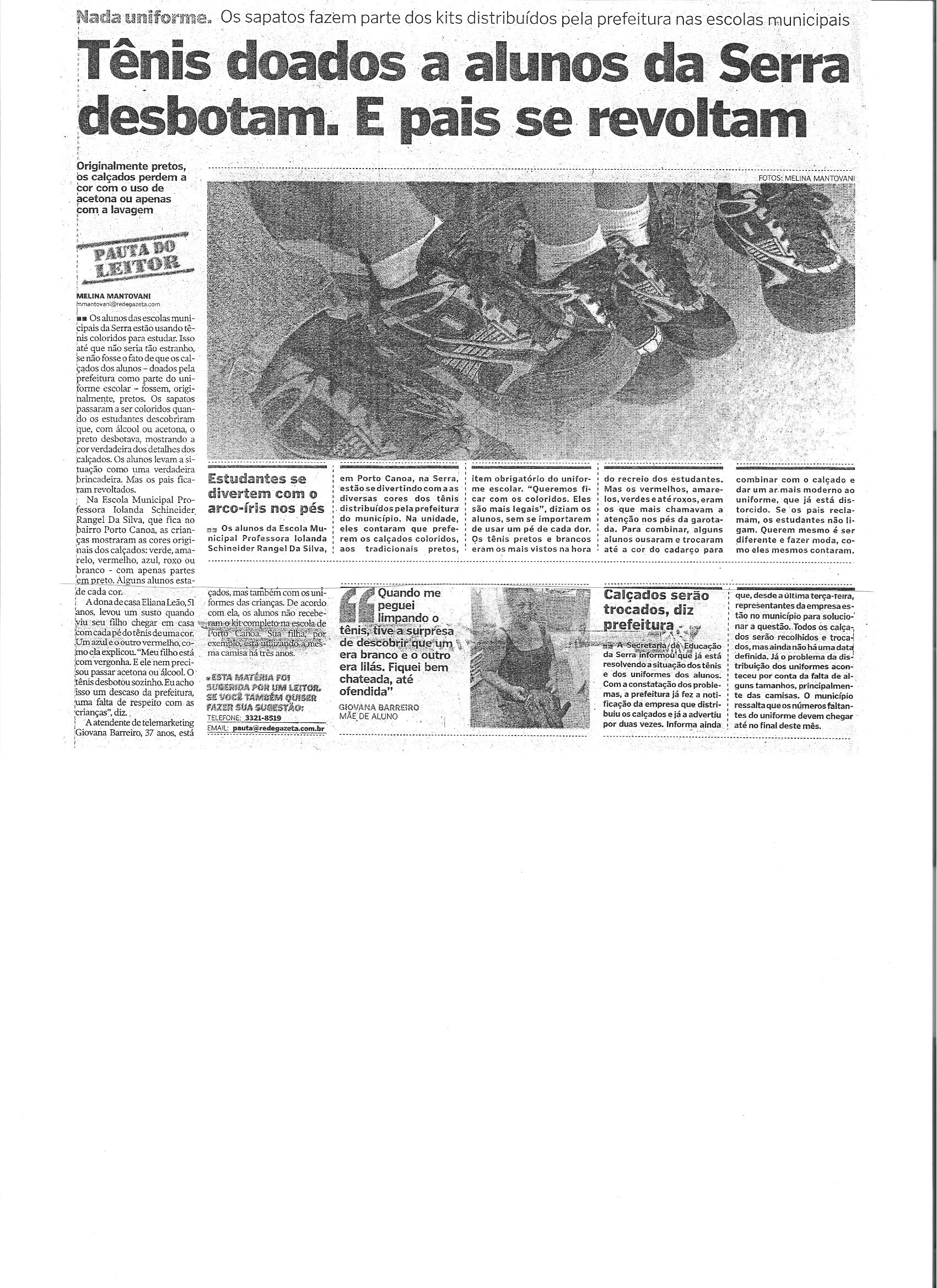 Tênis doados a alunos da Serra desbotam, e pais se revoltam.