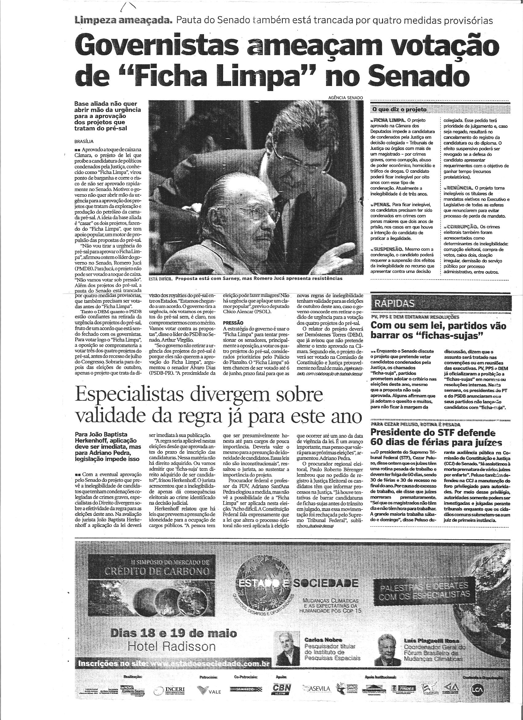 Governistas ameaçam votação de ´Ficha Limpa´ no Senado