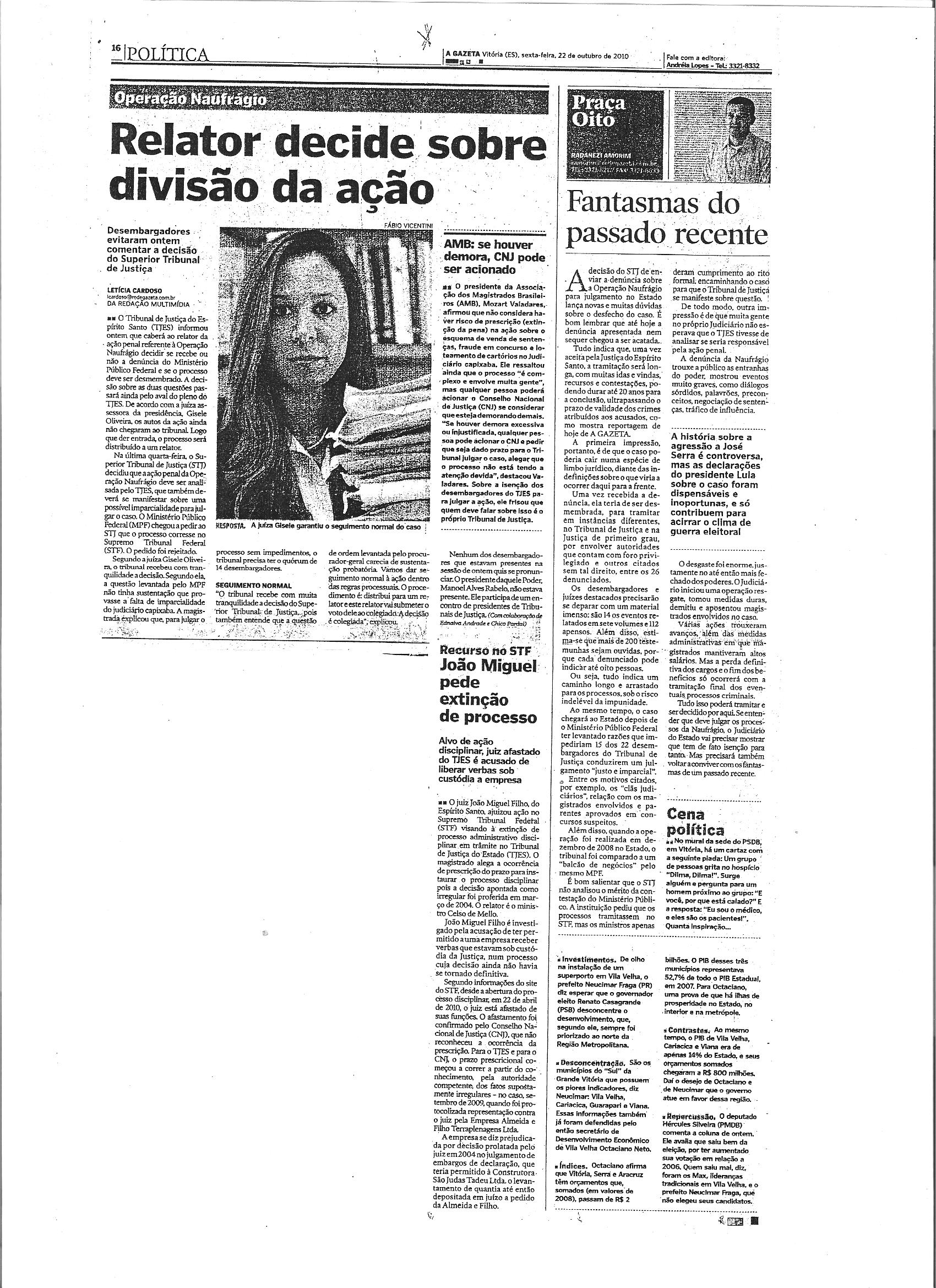Relator decide sobre divisão da ação