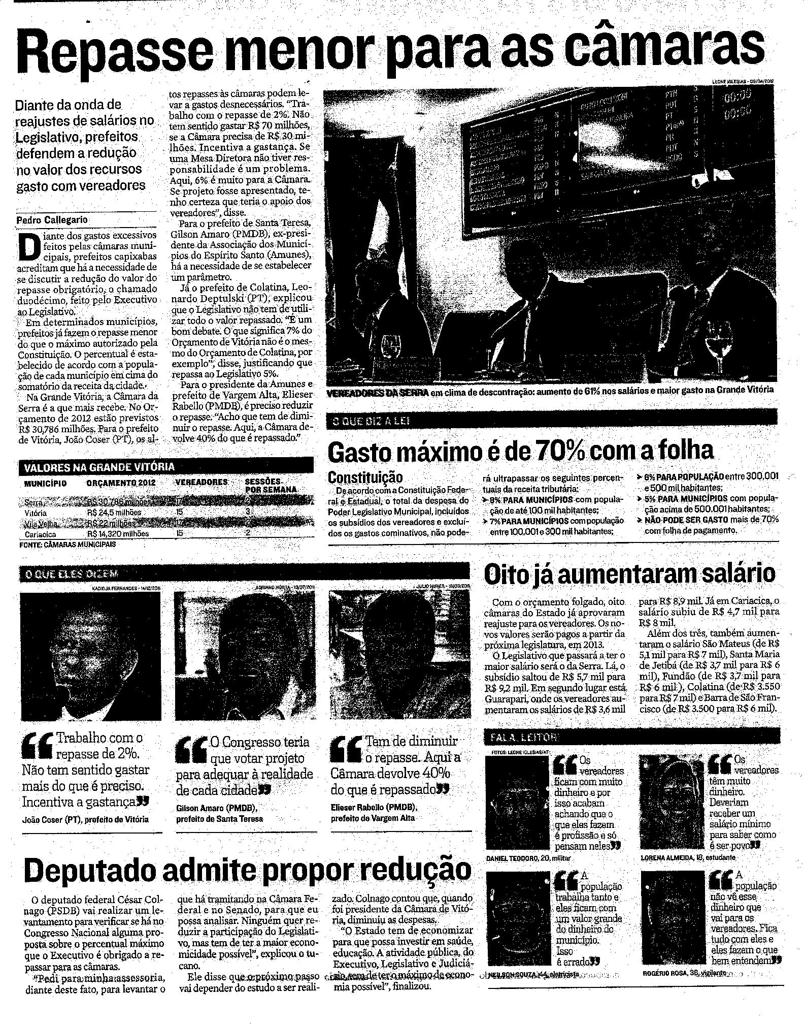Repasse menor para as câmaras