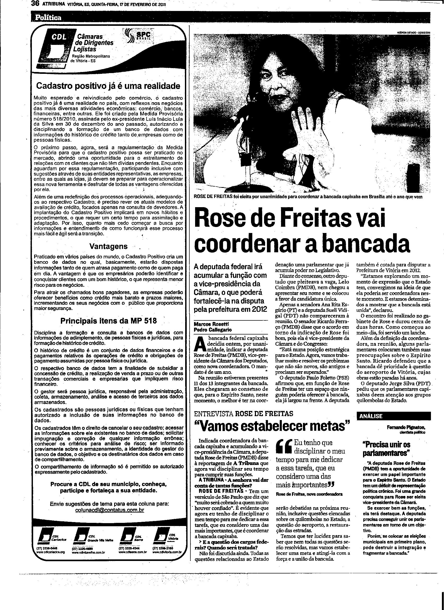 Rose de Freitas vai coordenar a bancada