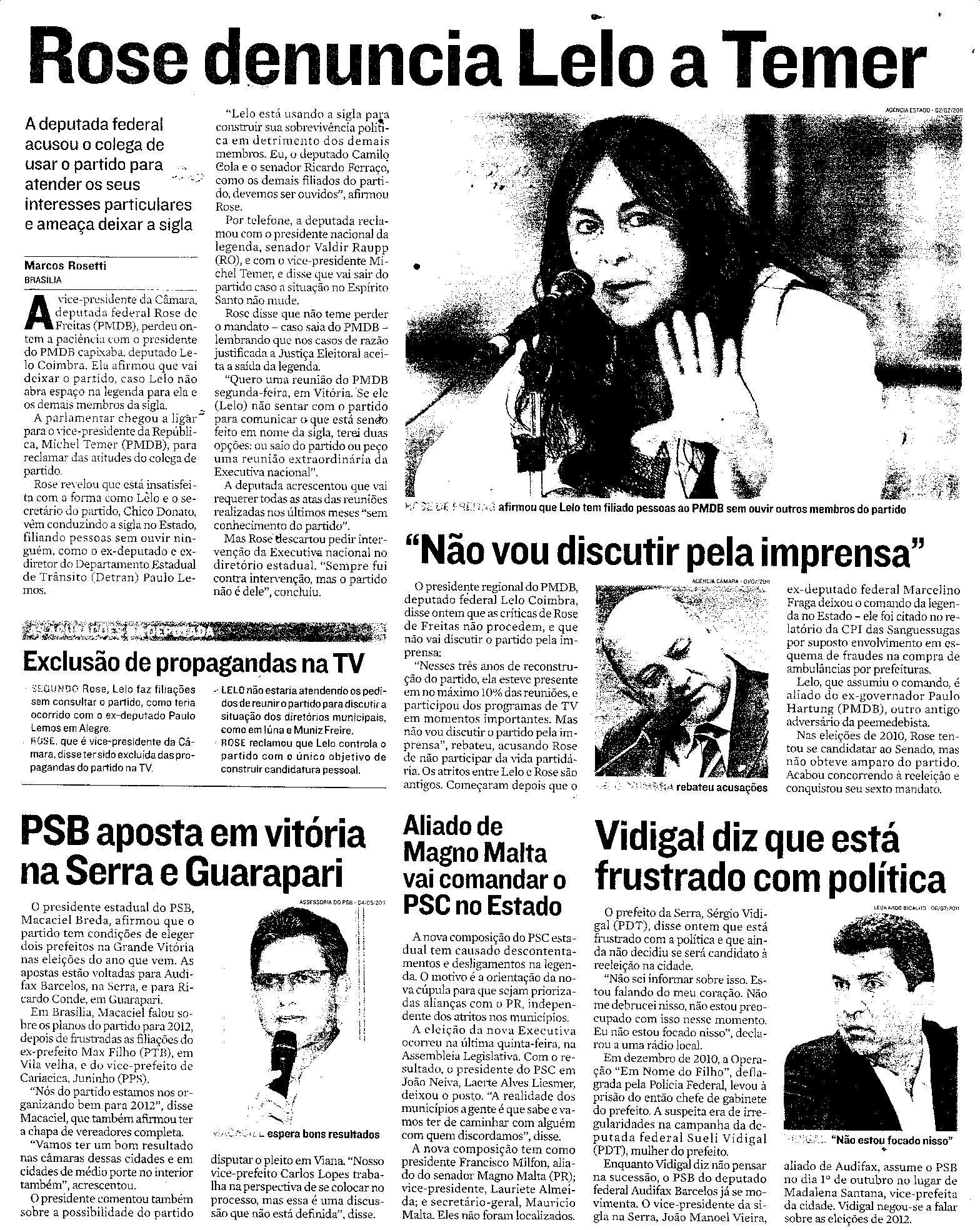 Rose denuncia Lelo a Temer