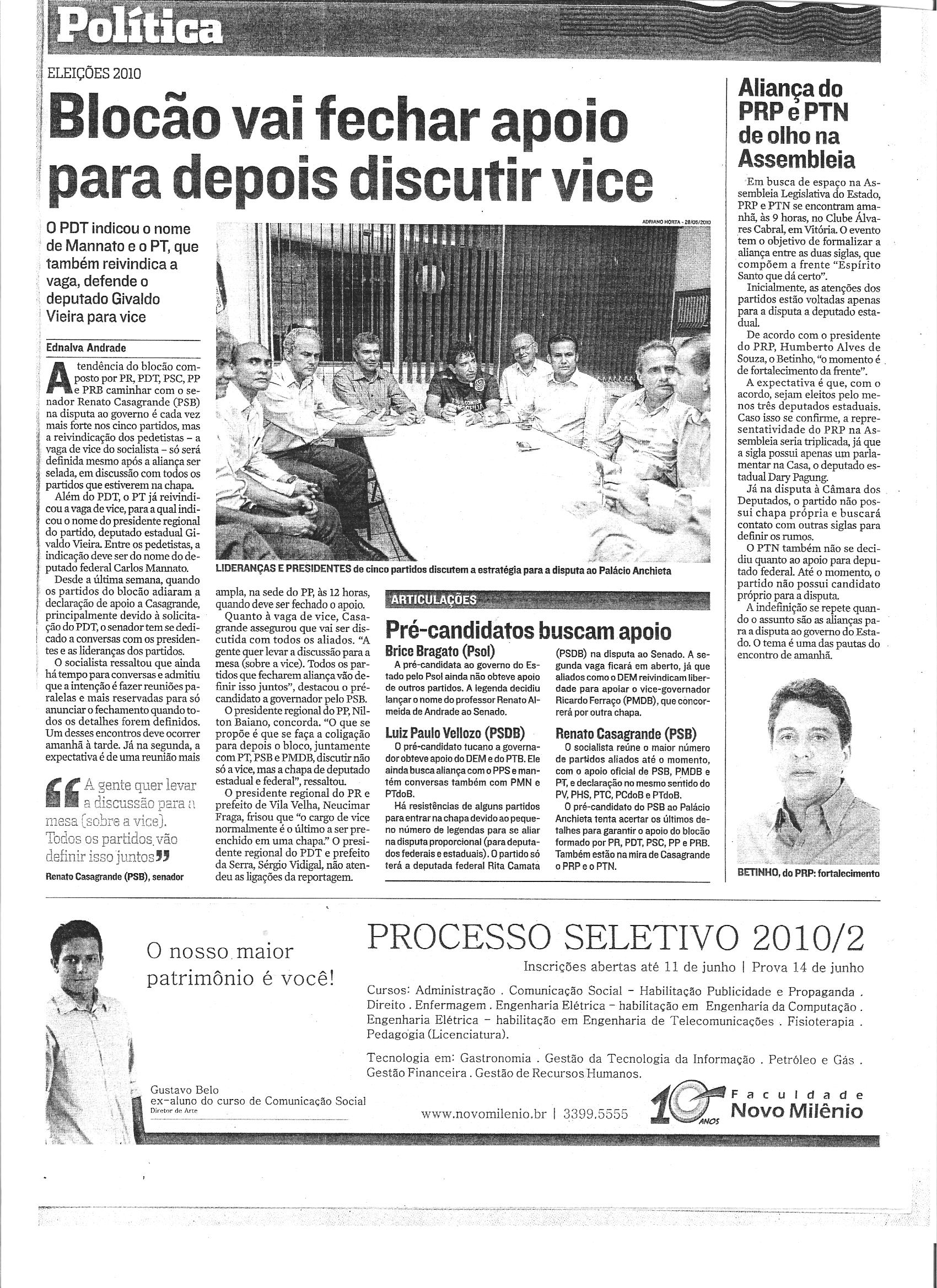 Blocão vai fechar apoio para depois discutir vice