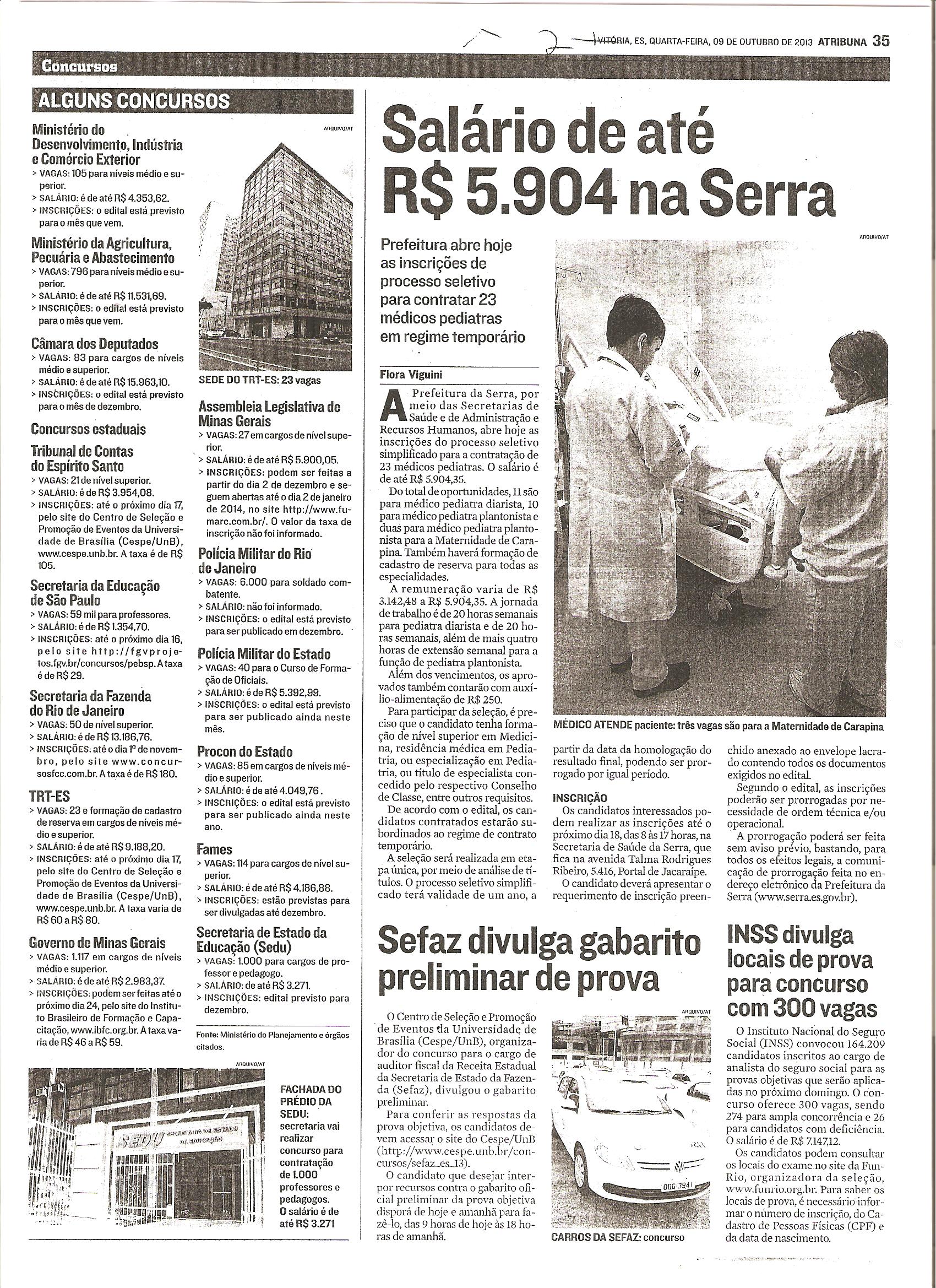 Salário de até R$ 5.904,00 na Serra