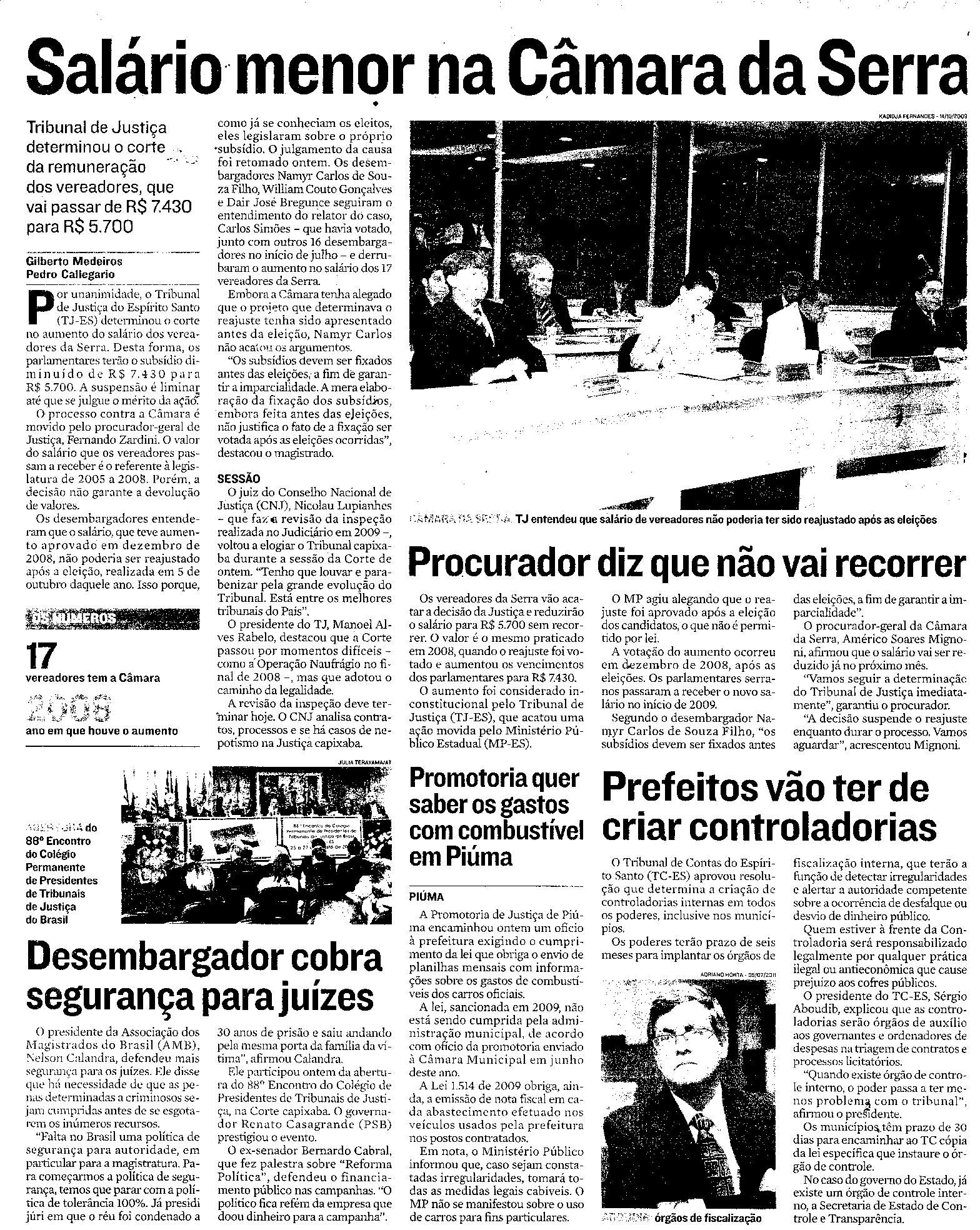 Salário menor na Câmara da Serra