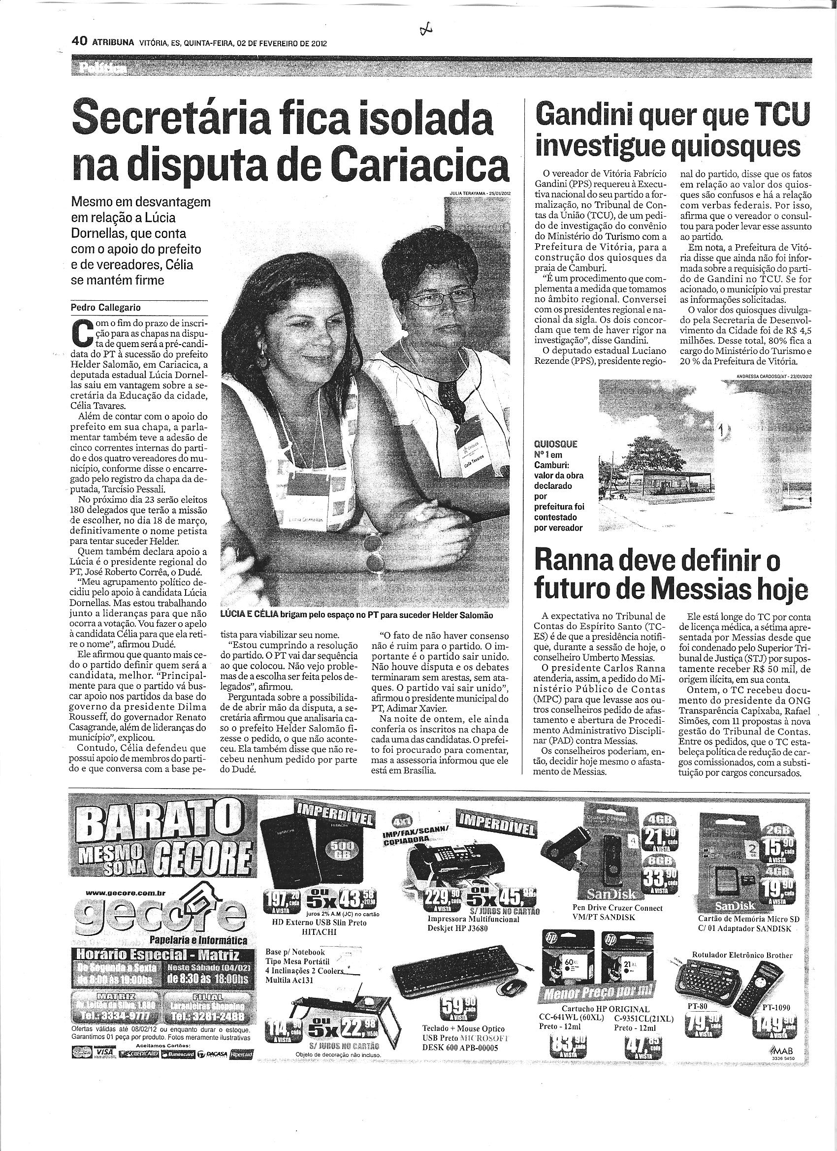 Secretária fica isolada na disputa de cariacica