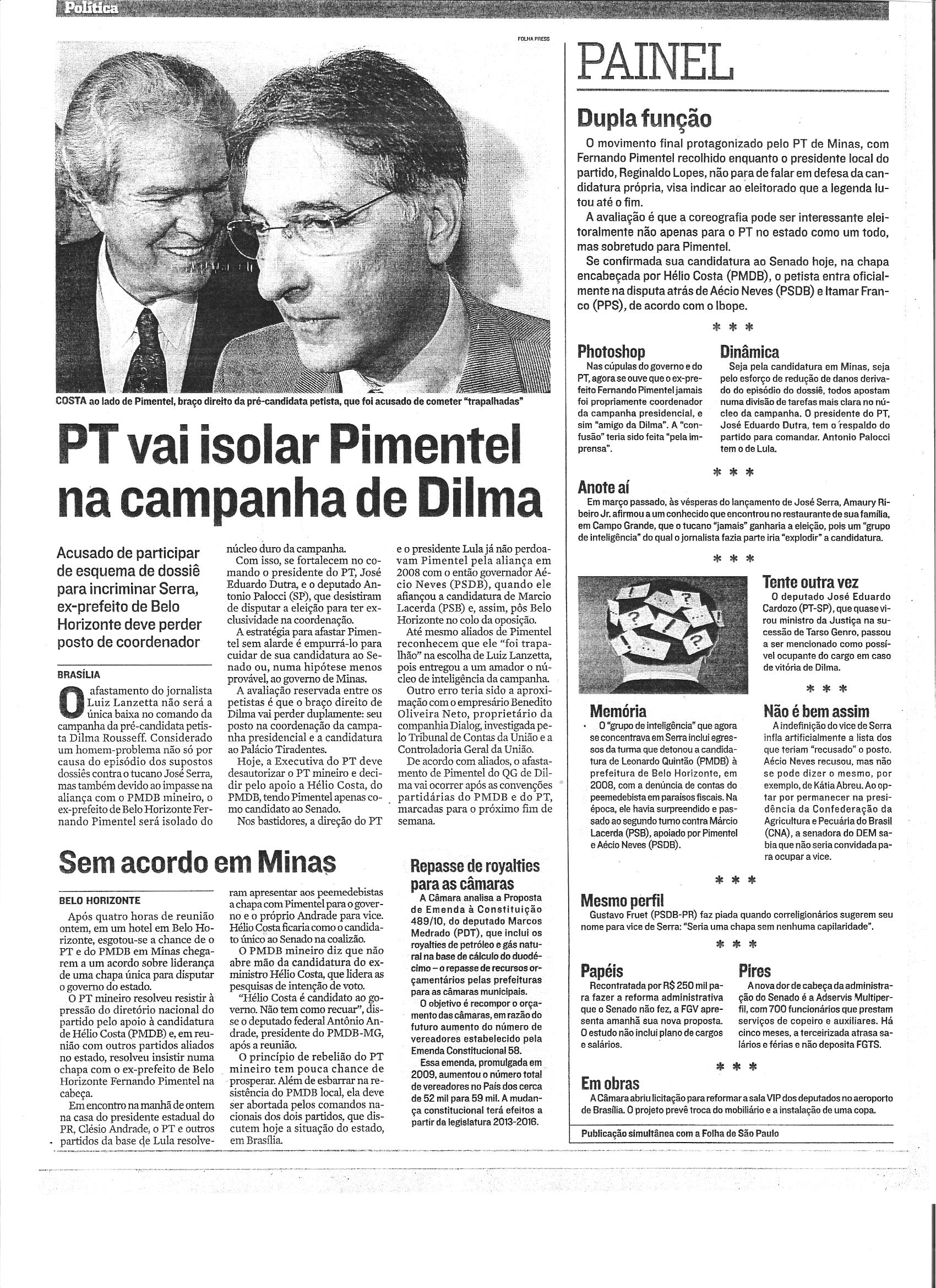 PT vai isolar Pimentel na campanha de Dilma