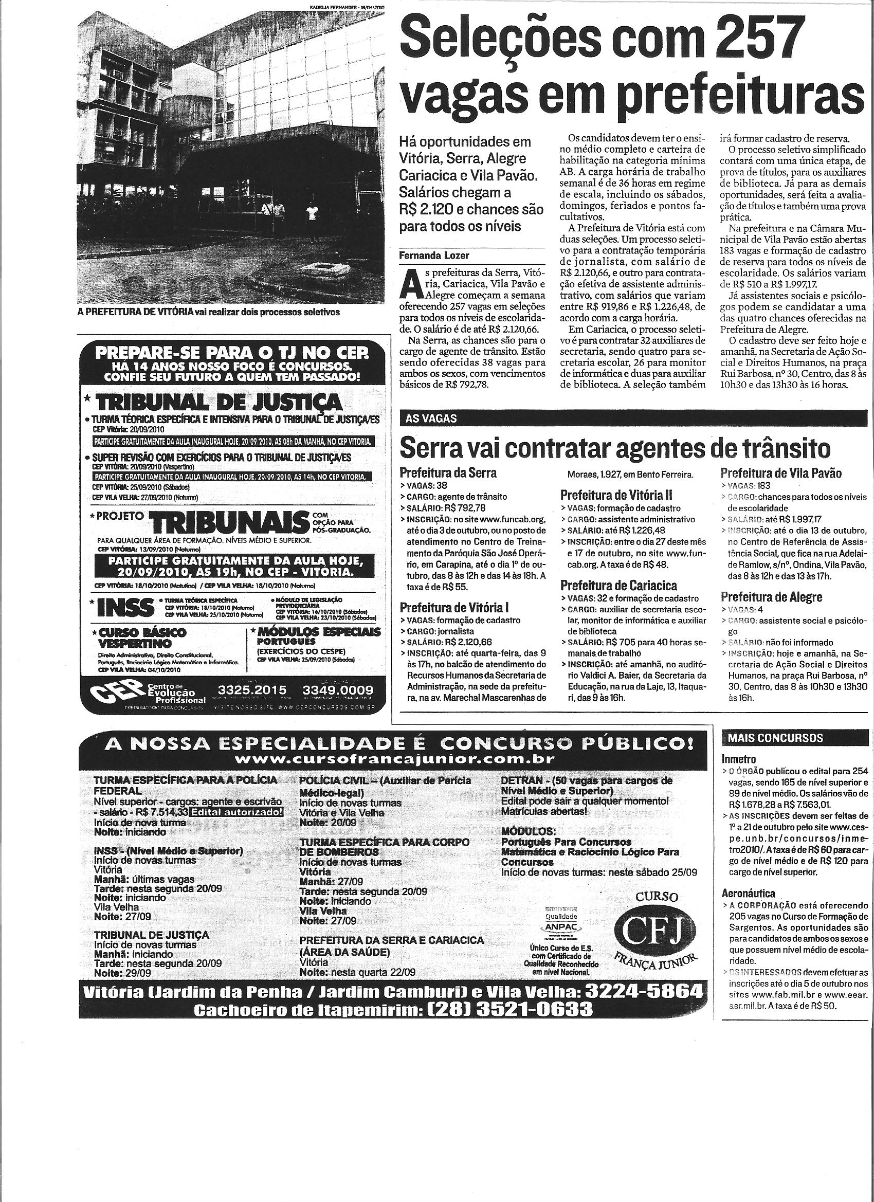 Seleções com 257 vagas em prefeituras (Concursos)