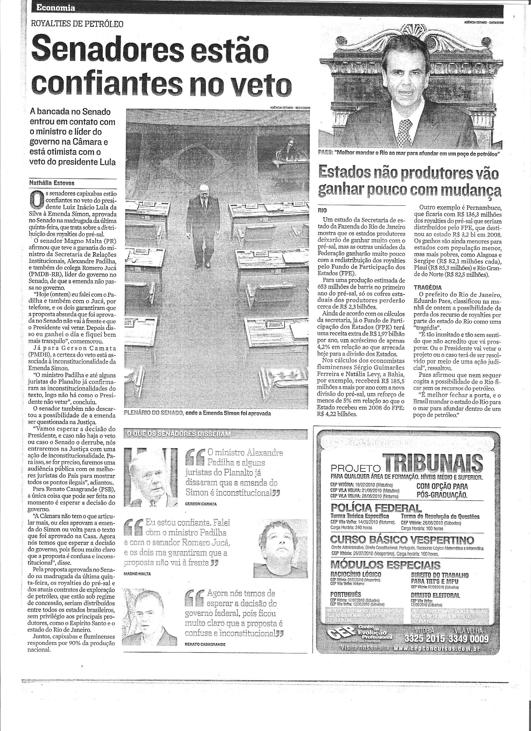 Senadores estão confiantes no veto
