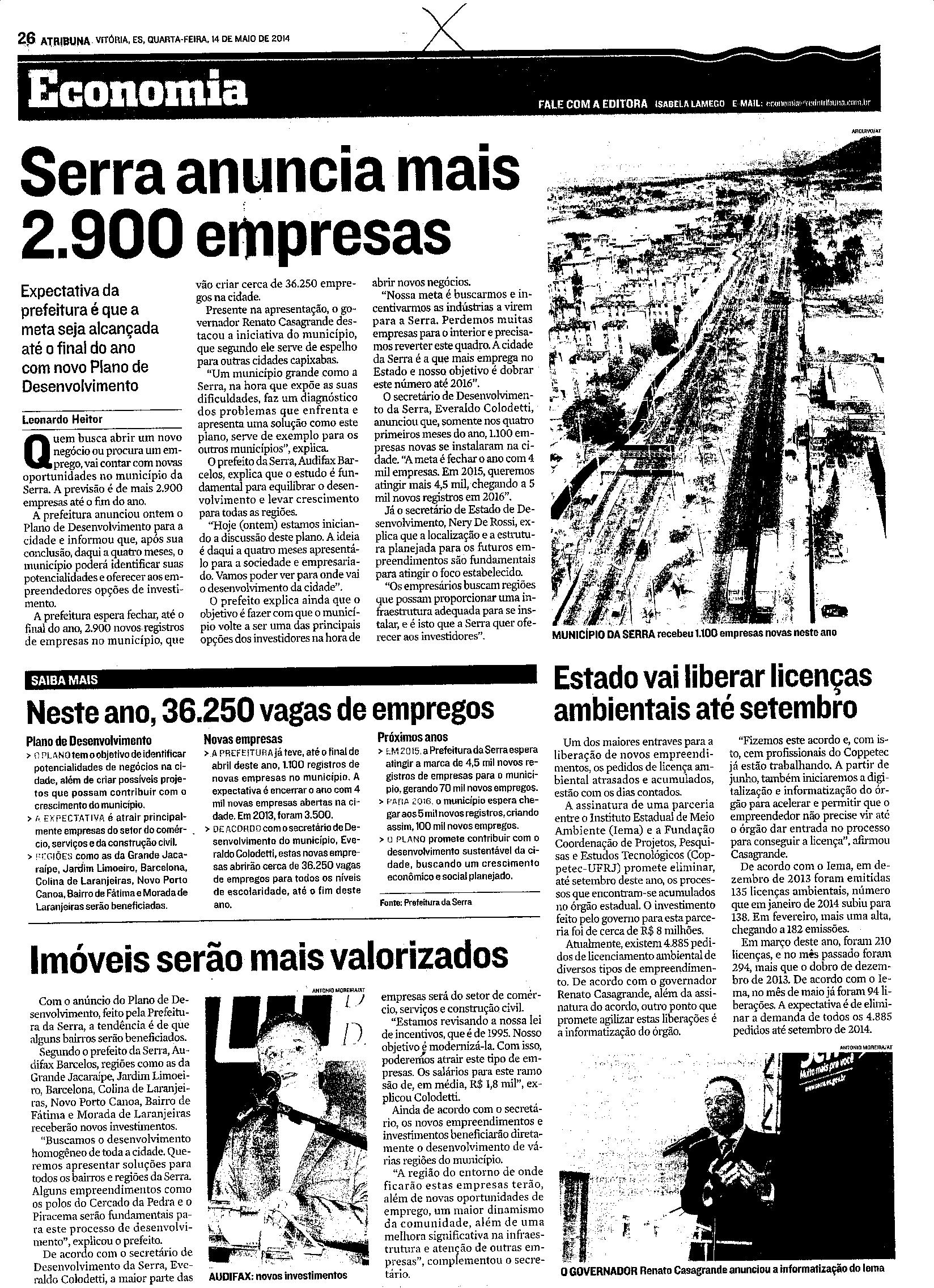 Serra anuncia mais 2.900 empresas