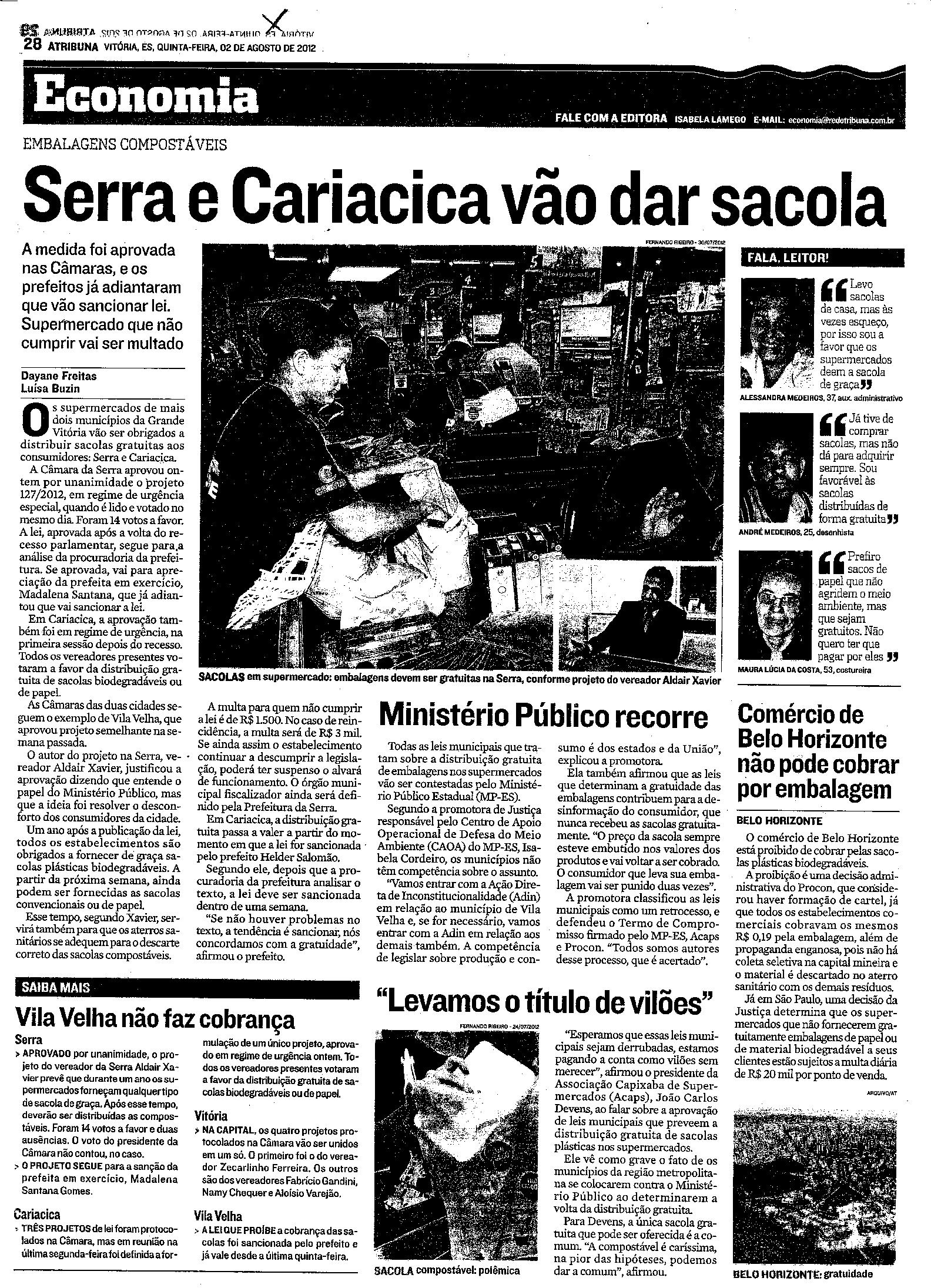 Serra e Cariacica vão dar sacola