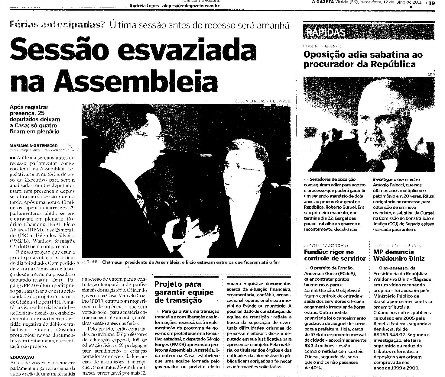 Sessão esvaziada na Assembleia