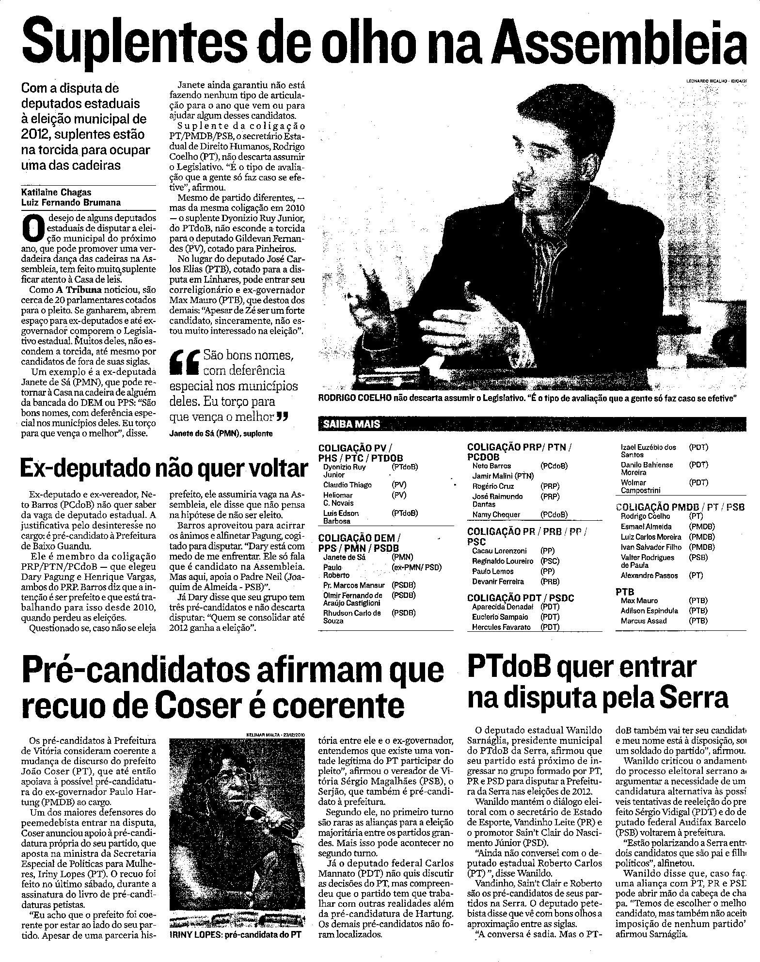 Suplentes de olho na Assembléia