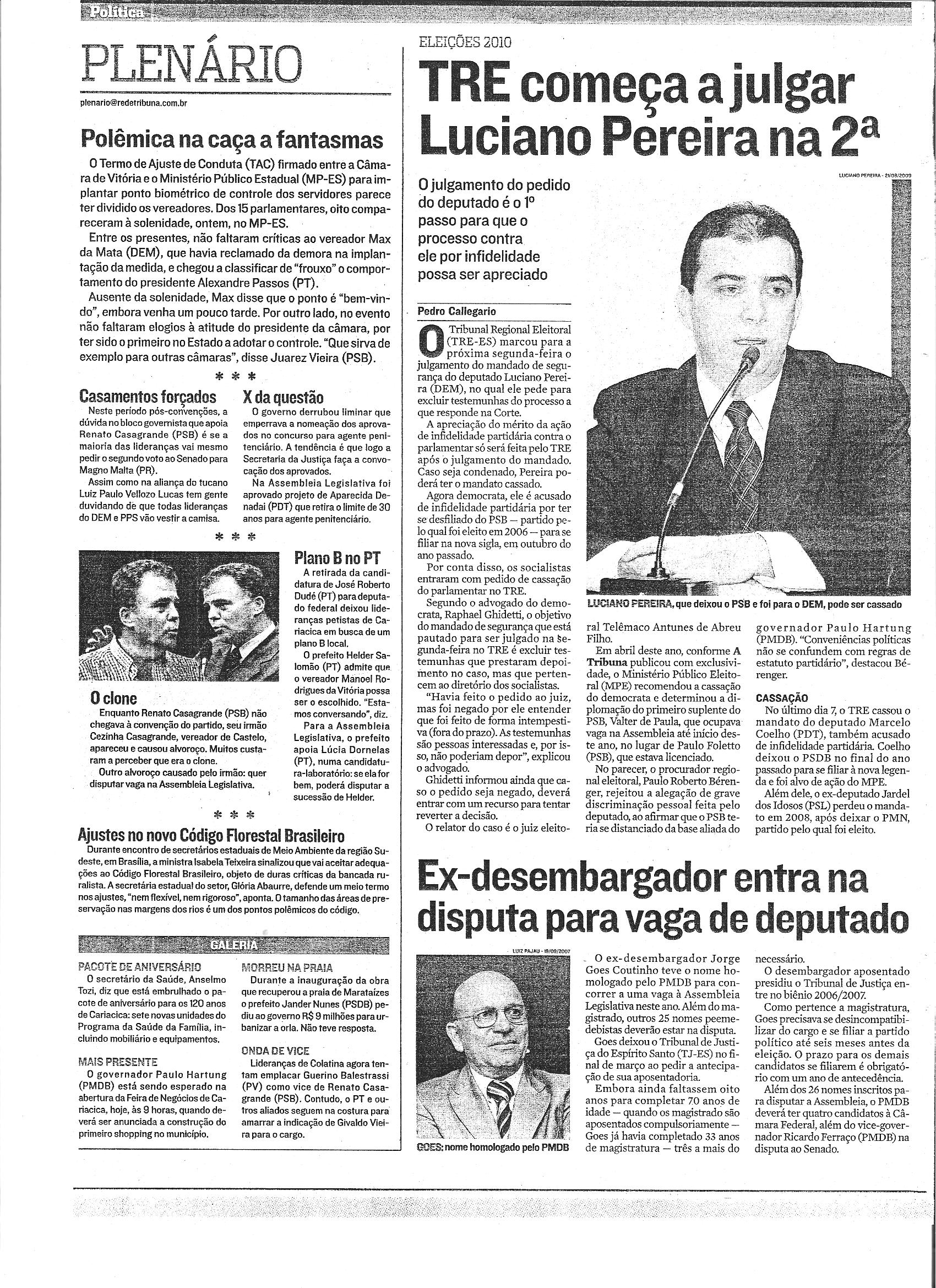 Plenário - TRE começa a julgar Luciano Pereira na 2º