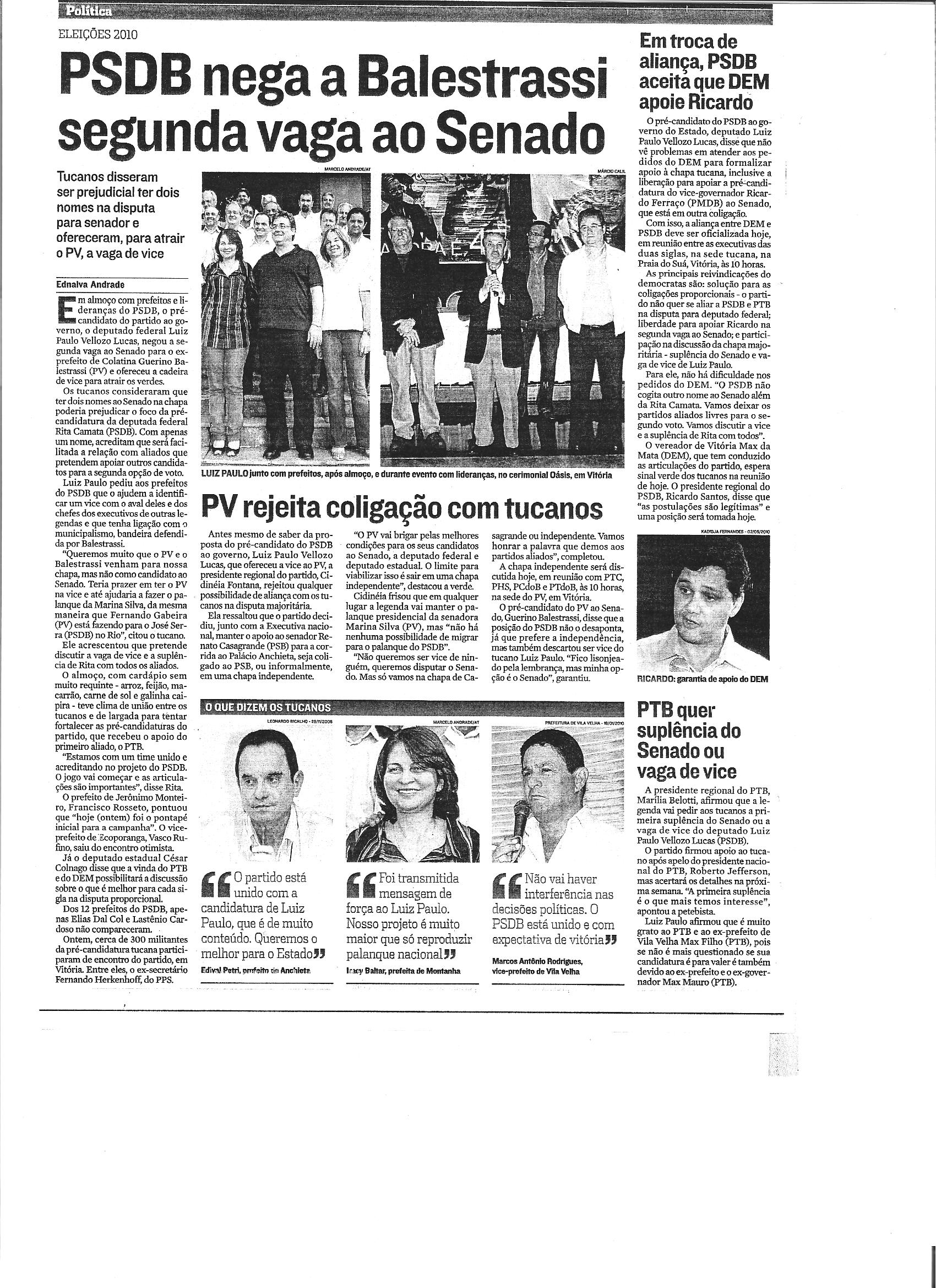 PSDB nega a Balestrassi segunda vaga ao Senado