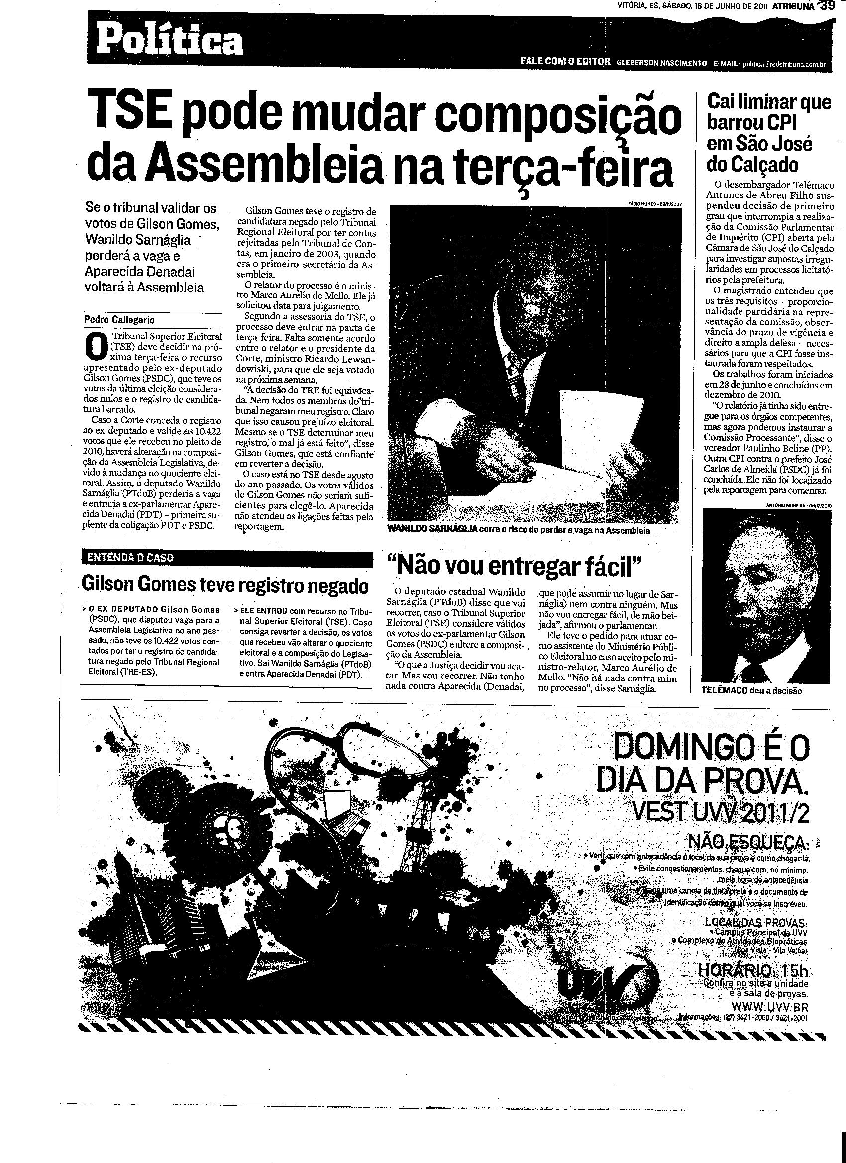 TSE pode mudar composição da Assembleia na terça-feira