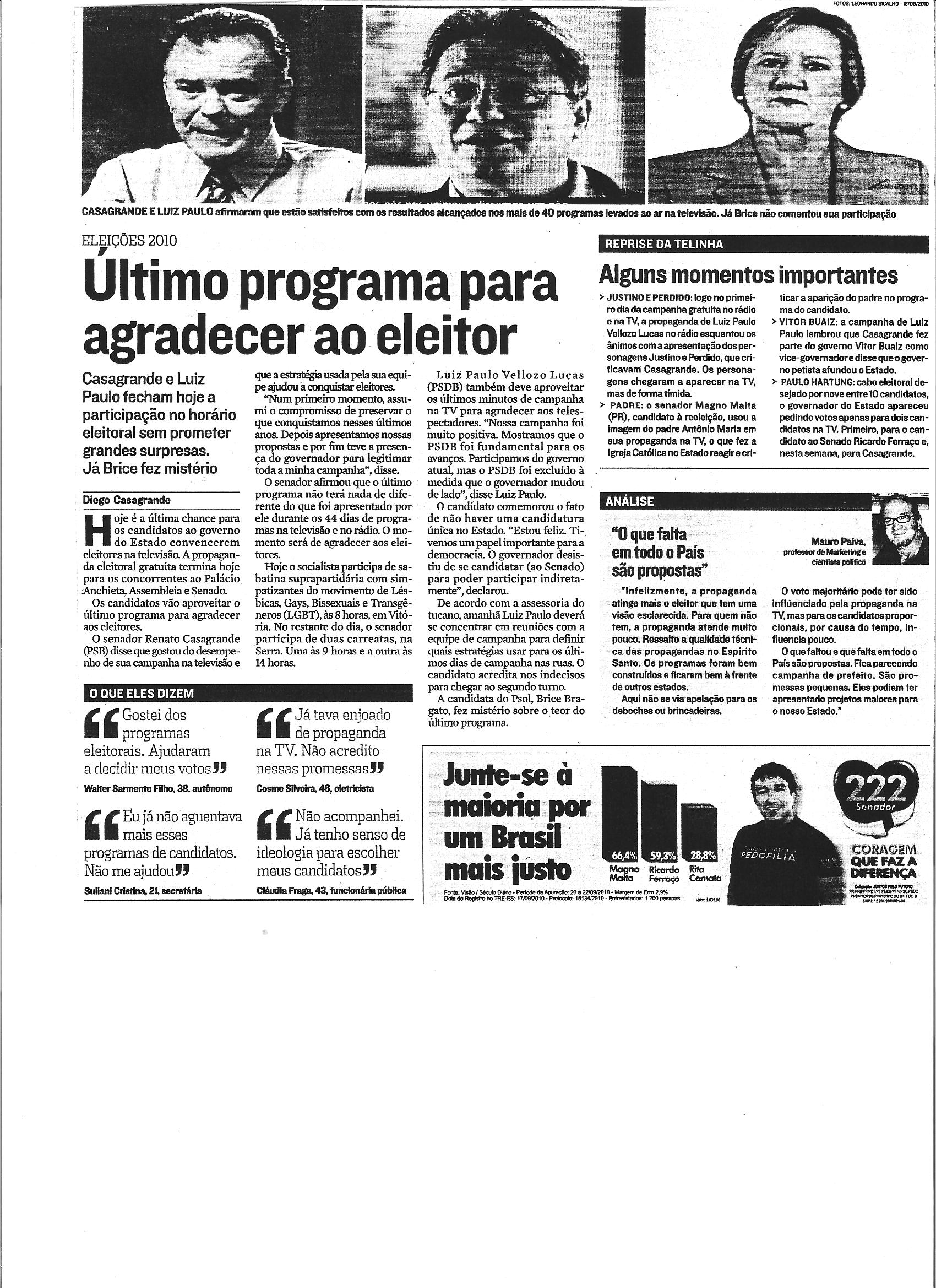 Último programa para agradecer ao eleitor