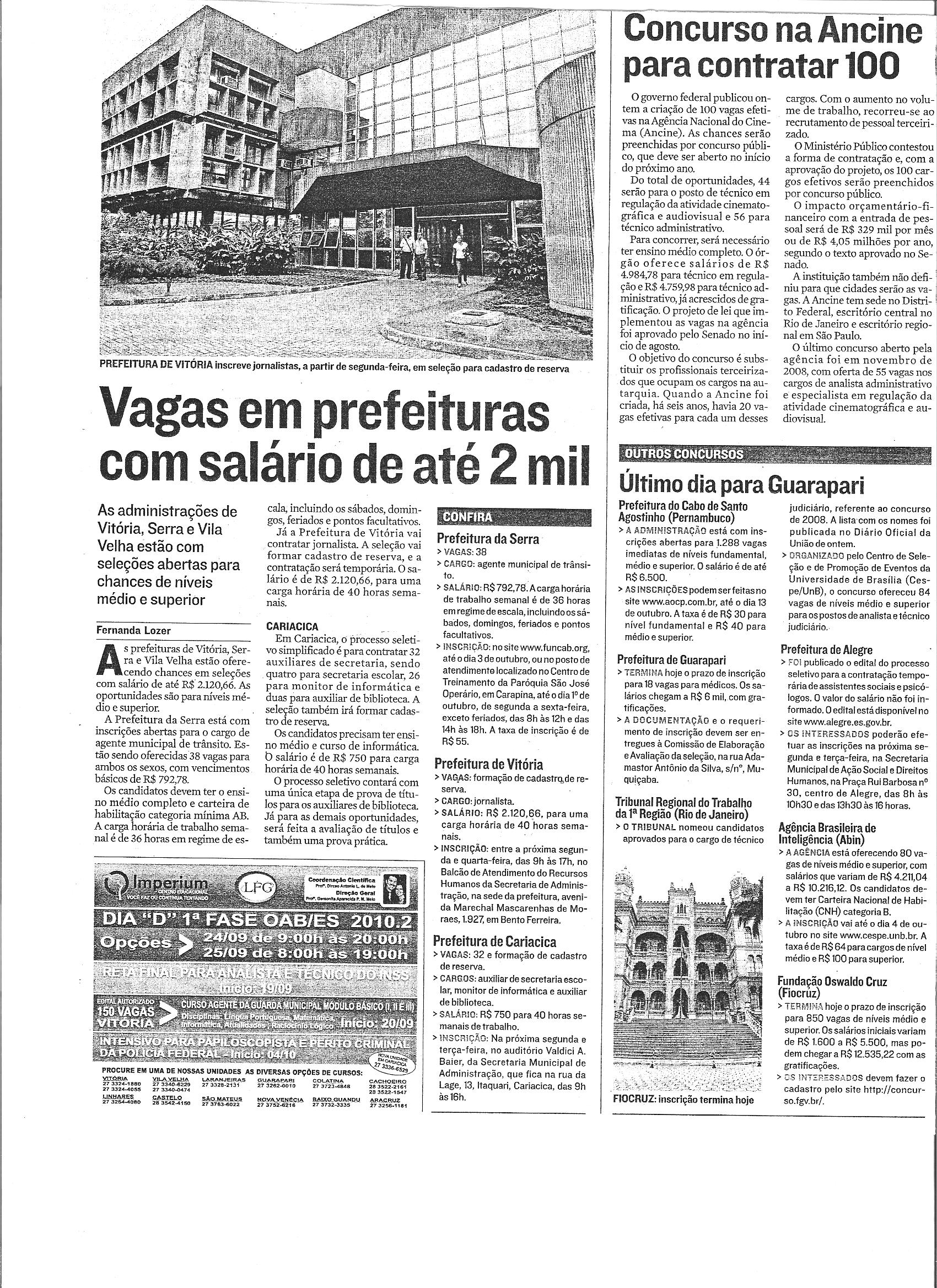 Vagas em prefeituras com salário de até 2 mil (Concursos)