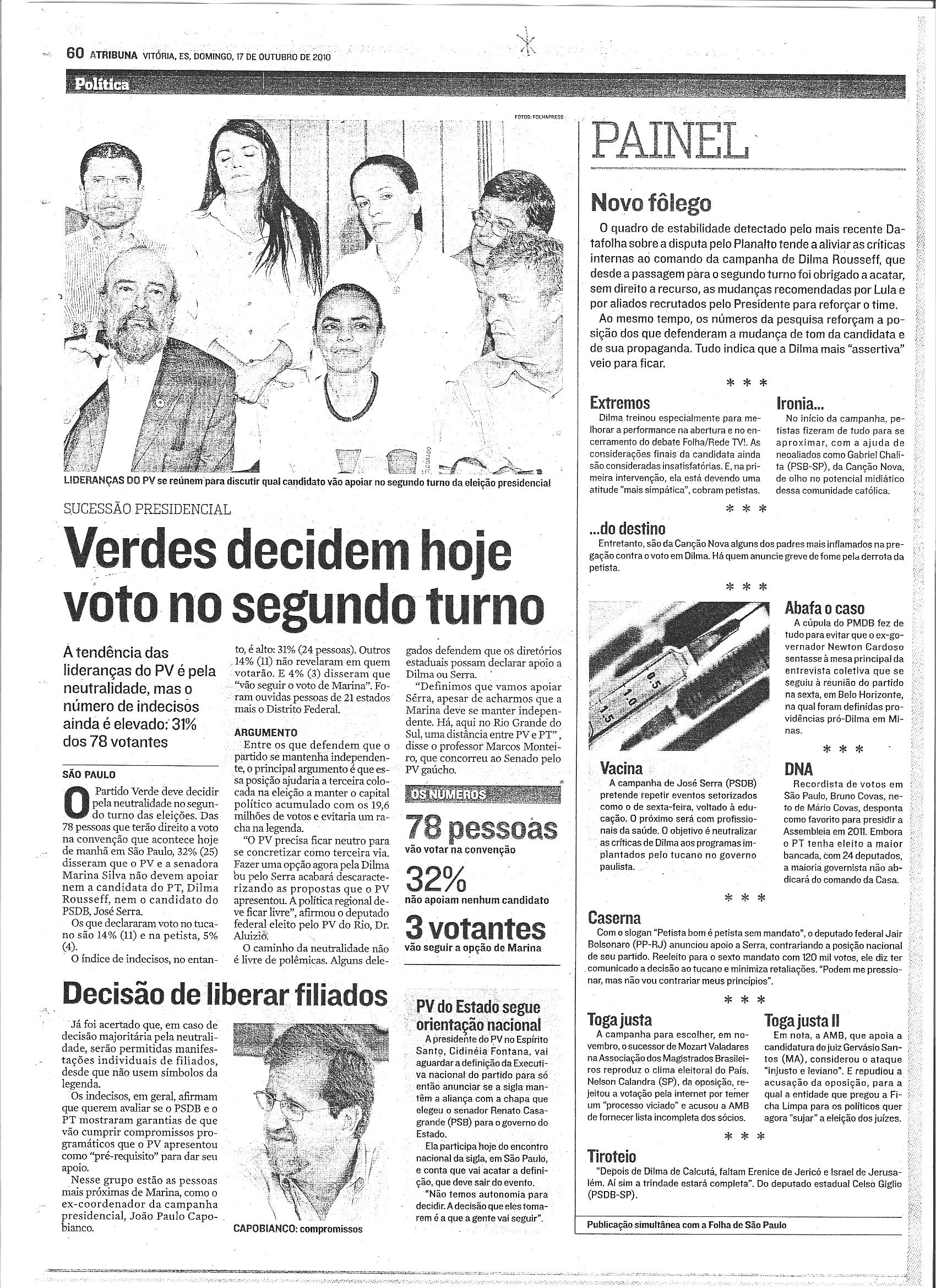 Verdes decidem hoje voto no segundo turno