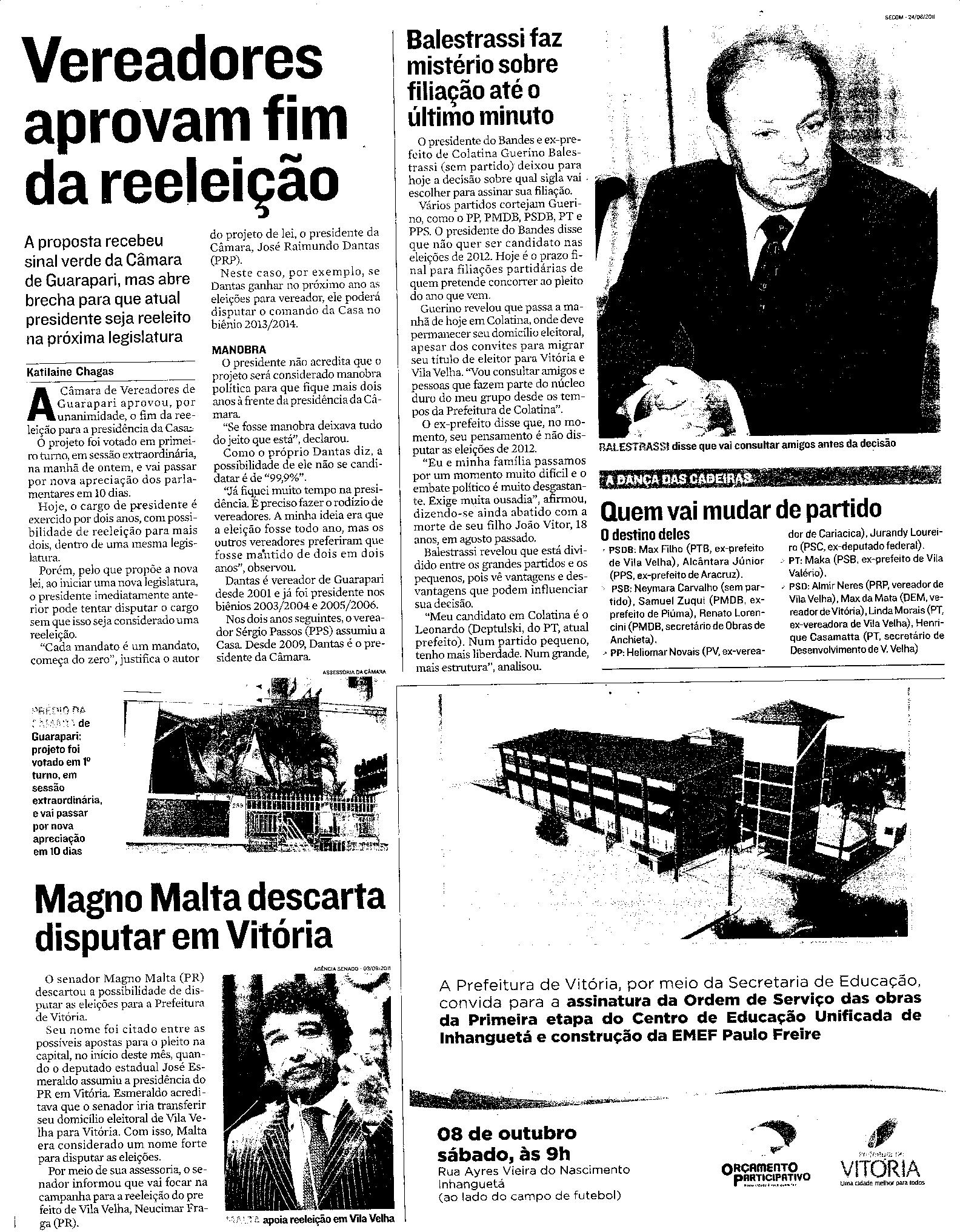 Vereadores de Guarapari aprovam fim da reeleição