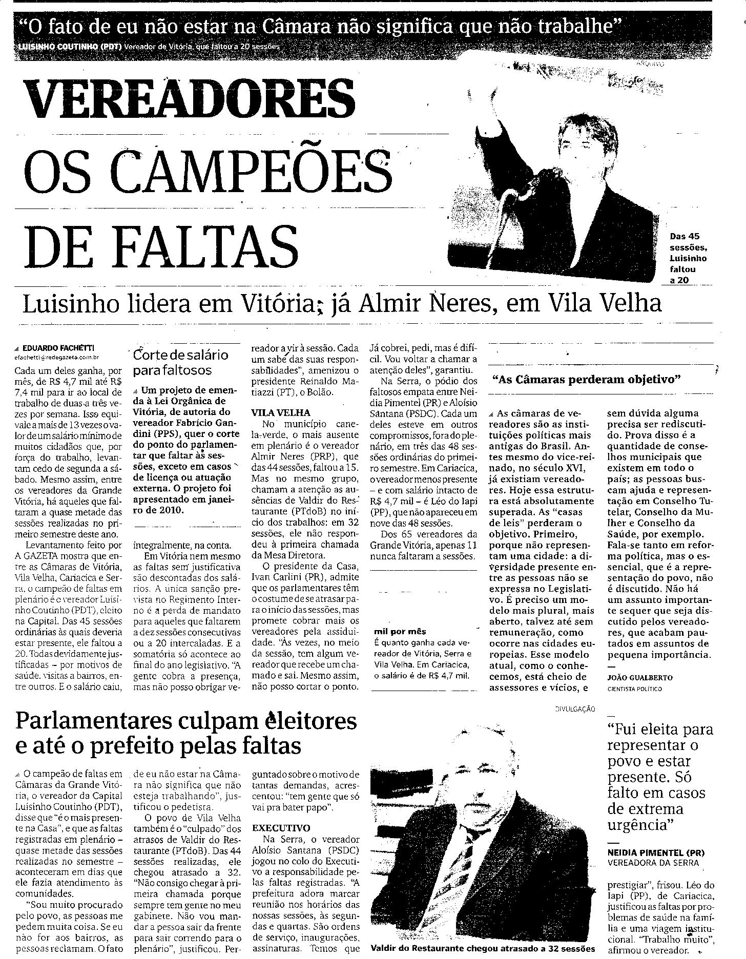 Vereadores - Os campeões de faltas 