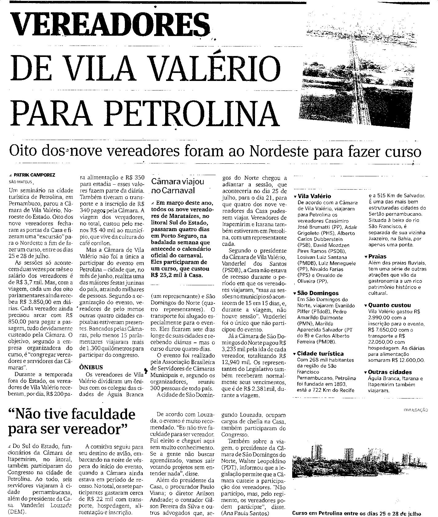 Vereadores de Vila Valério - Oito dos noves vereadores foram ao Nordeste fazer curso