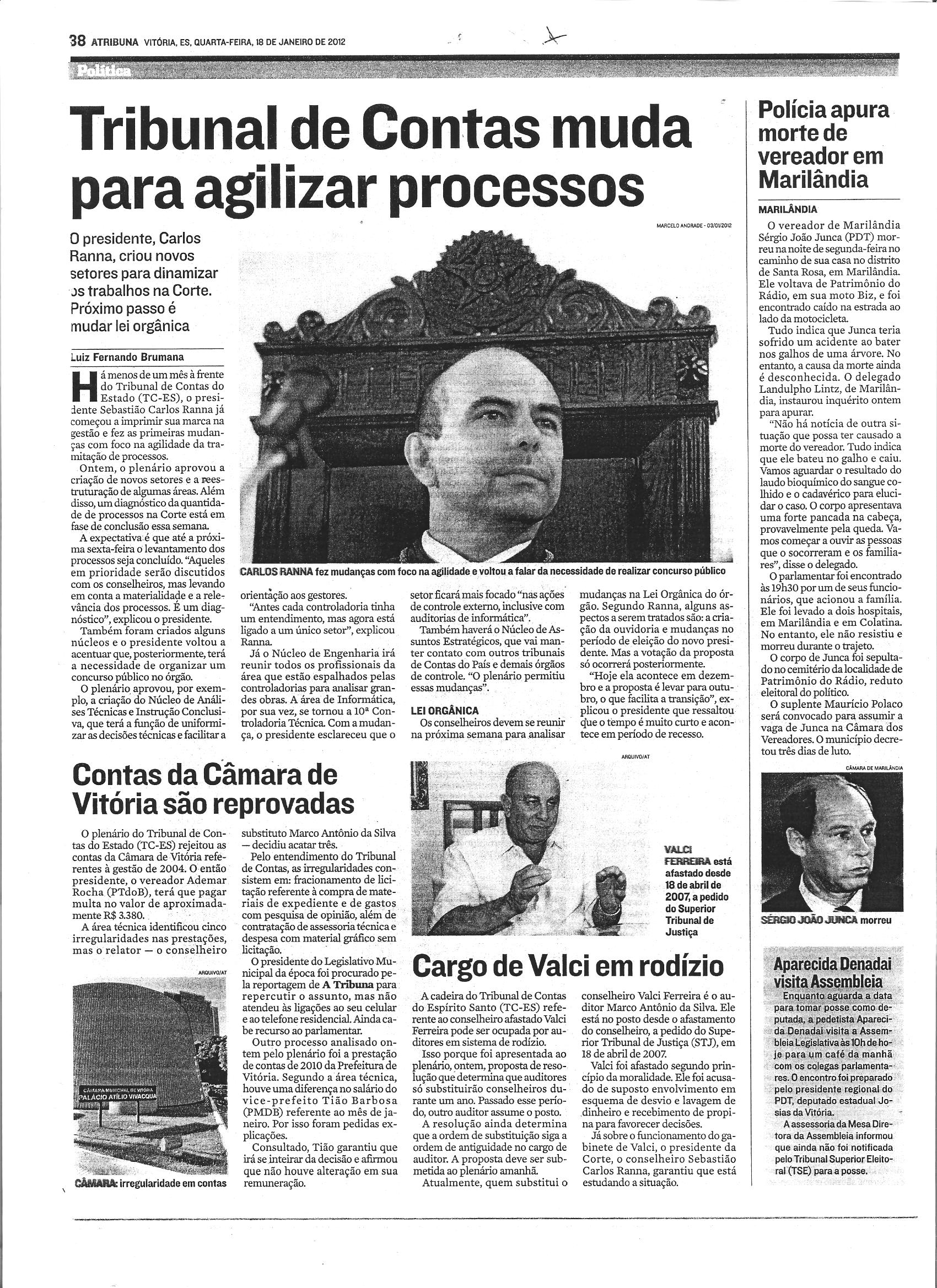Contas da Câmara de Vitoria são reprovadas