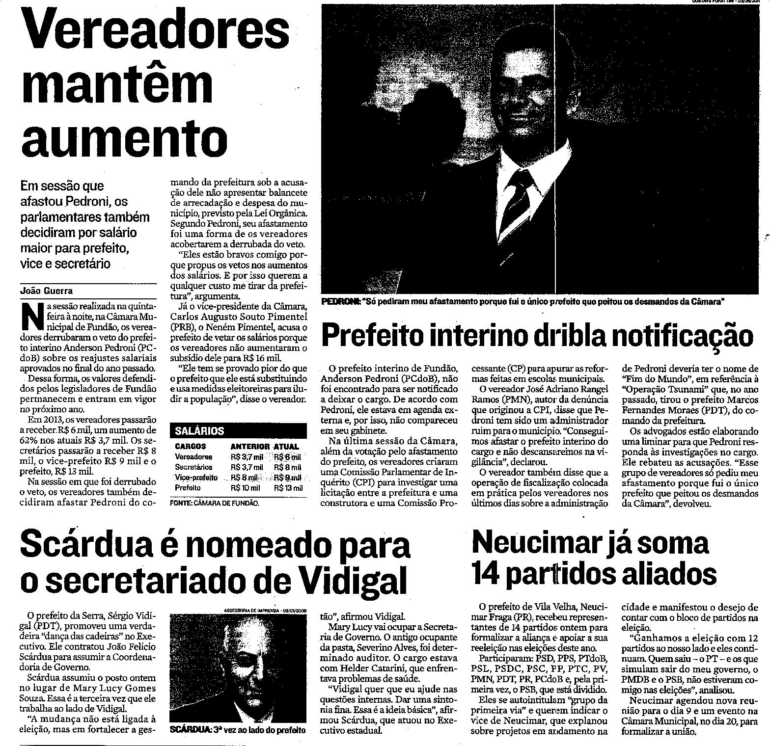 Câmara de Fundão - Vereadores mantêm aumento