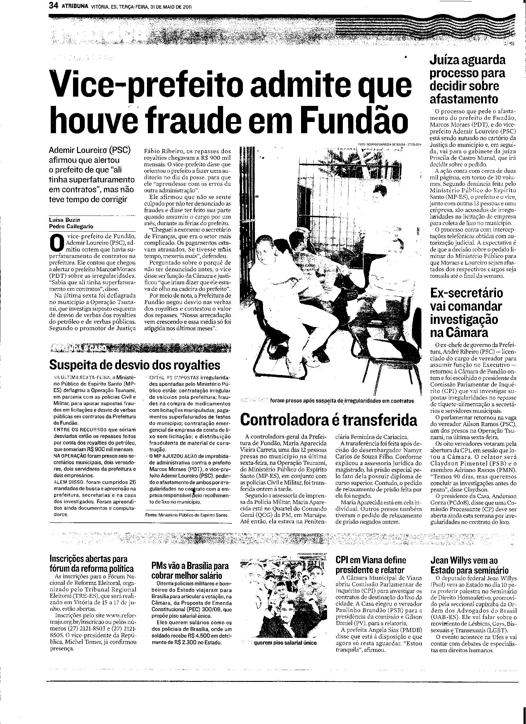 Vice-prefeito admite que houve fraude em Fundão