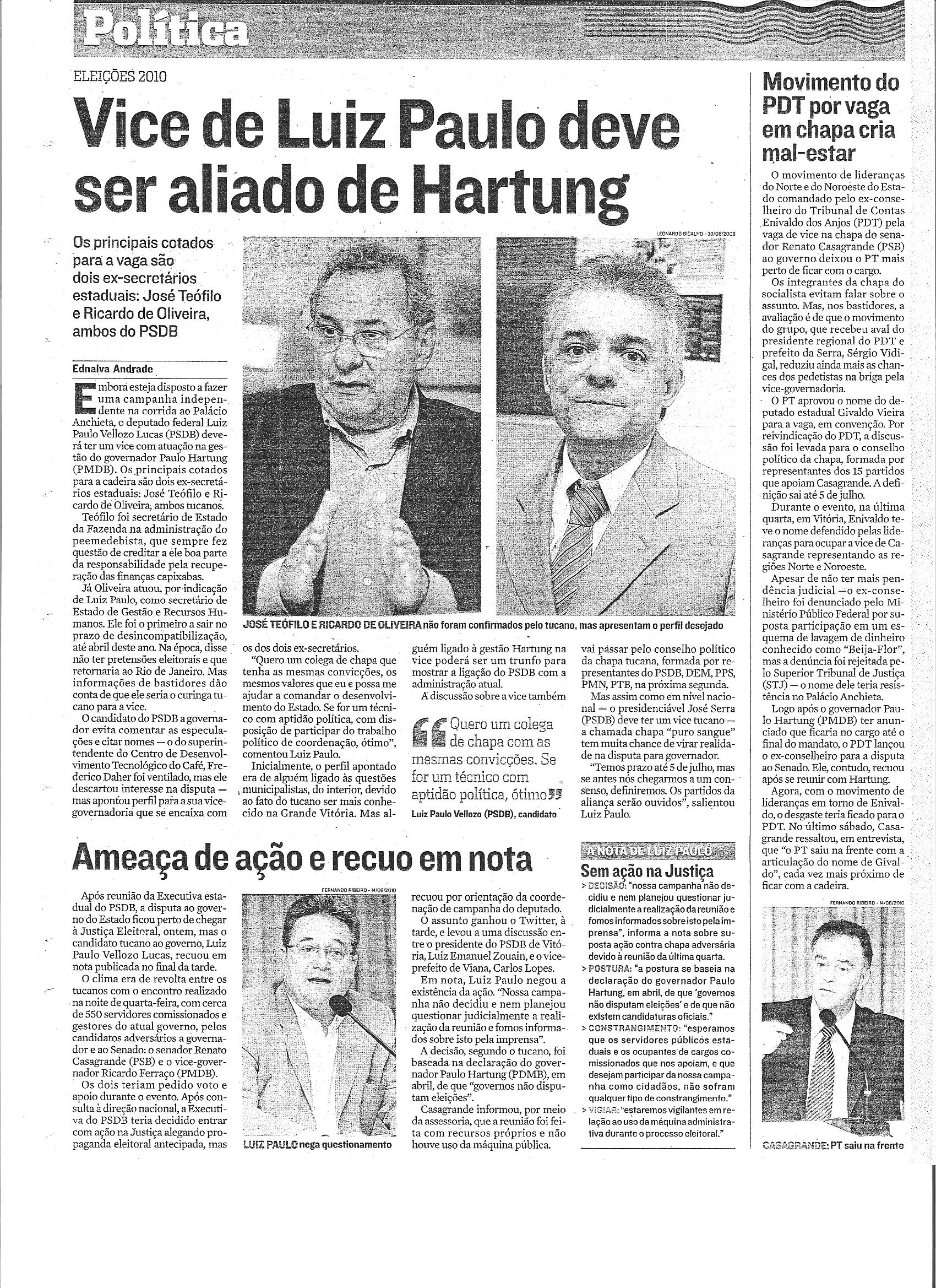 vice de Luiz Paulo deve ser aliado de Hartung