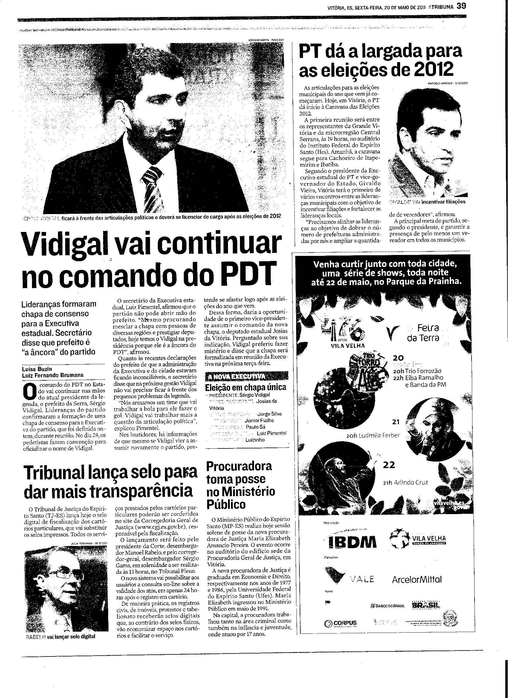 Vidigal vai continuar no comando do PDT