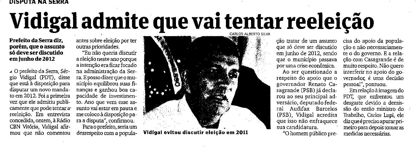 Vidigal admite que vai tentar reeleição