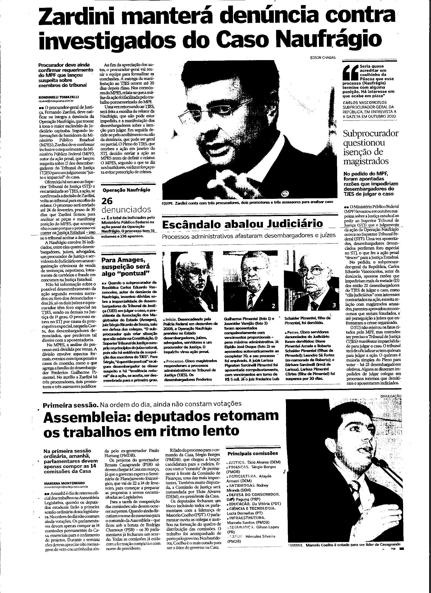Zardini manterá denúncia contra investigados do caso Naufrágio